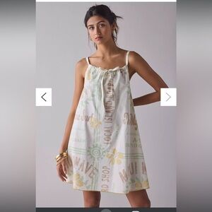 UO BDG Eva Tie-Front Ruched Strap Trapeze Mini Dress in Yellow Multi